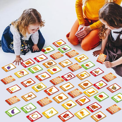 gisgfim 50 Pairs Thanksgiving Memory Matching Game Happy Fall Concentration Memory Games for Kids Educational Ages 3-8 A Fun & Fast Autumn Theme Memory Matching Games