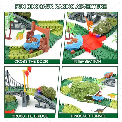 Dinosaur Track Toys for Kids - Best Birthday Gifts for 3 4 5 6 7 Year Old Boys, Flexible Race Car Track Set with Light & Sound, Create a Dino World Adventure