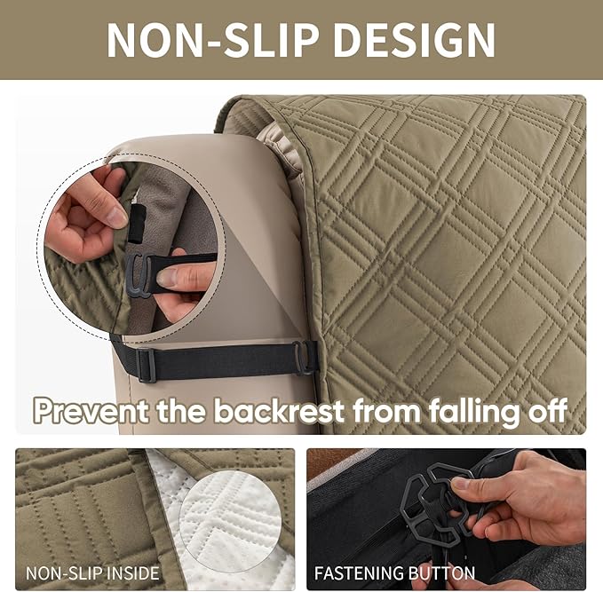 Easehomey 100% Waterproof Recliner Chair Covers, Non Slip Dog Chair Cover Furniture Protector Washable Chair Cover with Pocket, Elastic Straps for Kids,Pets,Dogs (Khaki, 23.6")