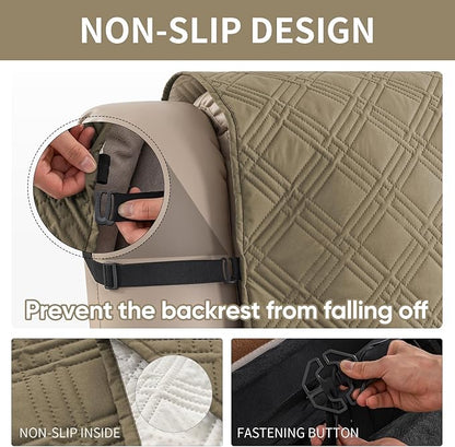 Easehomey 100% Waterproof Recliner Chair Covers, Non Slip Dog Chair Cover Furniture Protector Washable Chair Cover with Pocket, Elastic Straps for Kids,Pets,Dogs (Khaki, 23.6")