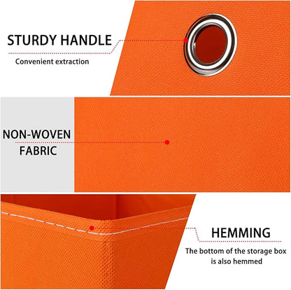 Foldable Storage Cubes Bins ,11 Inch Cloth Storage Cube Fabric Storage Box Cubes Organizer Baskets with Dual Handles for Home Organizer Set of 3 (Orange)