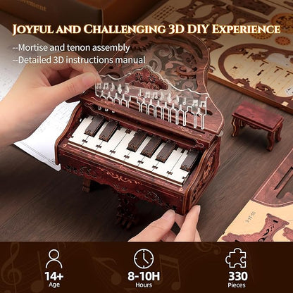 3D Wood Puzzle Piano Kit, Playable Wooden Keyboard Model with LED Lights, Interactive Craft Kit & Digital Piano Puzzle for Adults and Kids（with LED