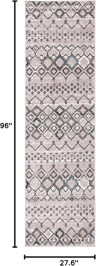 SAFAVIEH Amsterdam Collection Runner Rug - 2'3" x 8', Light Grey & Brown, Moroccan Boho Design, Non-Shedding & Easy Care, Ideal for High Traffic Areas in Living Room, Bedroom (AMS108F)