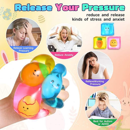 Easter Basket Stuffers - Glow in The Dark Easter Egg Fillers Squishy Bunny Stress Cube Easter Gifts for Kids Adults Fidget Toys Stress Balls for Kids with Autism Easter Basket Essentials for Teens