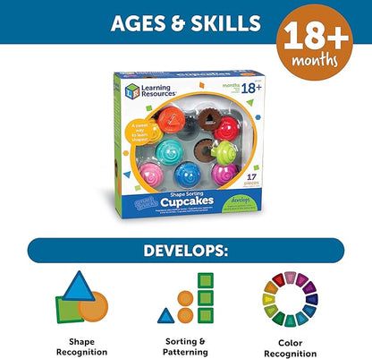 Learning Resources Smart Snacks Shape Sorting Cupcakes,17 Pieces, Ages 18 Months+, Fine Motor, Color & Shape Recognition