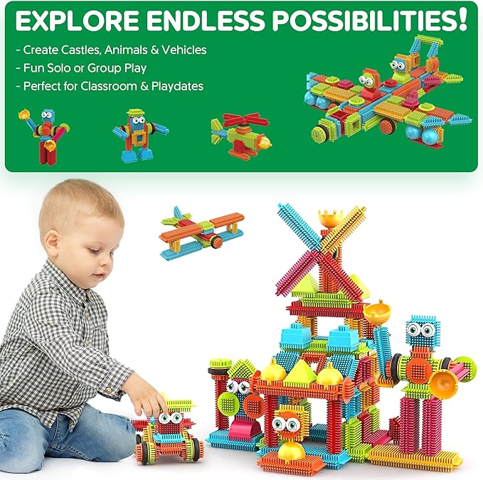 Contixo STEM & STEAM Building Toys, ST6 100-Piece Bristle Shape 3D Tiles Set - Educational Construction Blocks, Creative Stacking & Learning Toy for Kids Ages 3-8
