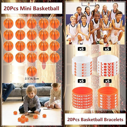 Basketball Party Favors, 150Pcs Basketball Party Supplies Gift Set for 20 Kids Students, Including Basketball Stree Balls, Gift Bags, Silicone Wristbands Basketball Theme Stickers, Erasers