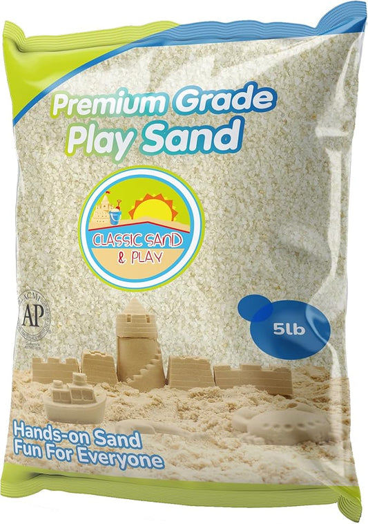 Classic Sand and Play Sand for Sandbox, Table, Therapy, and Outdoor Use, 5 lb. Bag, Natural, Non-Toxic, Wet Castle Building for Creativity and Stimulates Sensory Skills