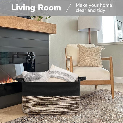 Goodpick Large Blanket Basket, 22" x 17" x 12" Wicker Storage Baskets for Organizing, Rectangle Nursery Basket for Toys Storage, Dirty Clothes Baskets for Living Room, Bedroom