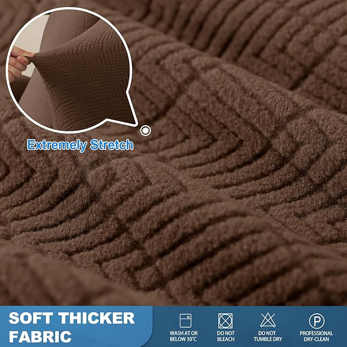 JIVINER 4 Pieces Recliner Loveseat Covers Stretch Recliner Sofa Slipcover with Elastic Bottom Jacquard Fitted Reclining Couch Cover Furniture Protector with Pockets (2 Seater, Brown)