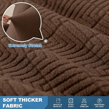 JIVINER 5 Pieces Recliner Sofa Covers Stretch Recliner Sofa Slipcover with Elastic Bottom Jacquard Fitted Reclining 3 Cushion Couch Cover Furniture Protector with Pockets (3 Seater, Brown)