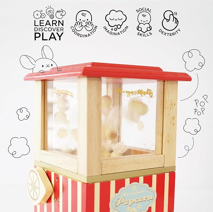 Le Toy Van - Wooden Honeybake Retro Popcorn Machine | Cinema, Kitchen Or Movies Pretend Play | Movie Night Role Kids Play Toy