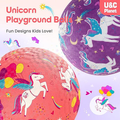U&C Planet Playground Balls for Toddlers 1-3, 2 Pack 6 inch 8.5 inch Kickball for Kids Outdoor Indoor, Catoon Rubber Balls with Pump, Child Gift for Boys Girls 1-3 3-5 5-10