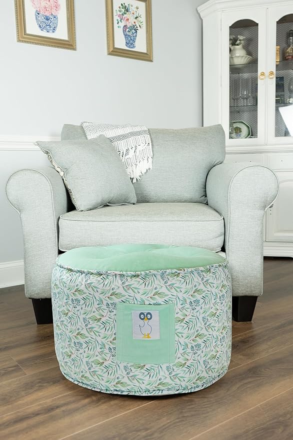 GooseWaddle Soft and Comfortable Kids Ottoman Toddler Pouf Seating for Your Little One's Playroom or Nursery (Basil Mint)