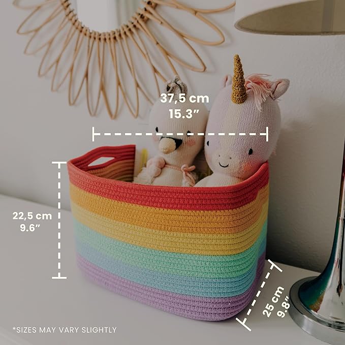 OrganiHaus Rainbow Basket - Colorful Woven Storage Basket for Playroom, Nursery & Classroom Decor & Toy Storage, 15x9x10