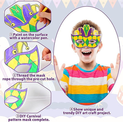 Lonfliness 36 Set Carnival Coloring Mask Mardi Gras Paper Art Craft Kid Color Your Own Style Blank DIY Mask Masquerade Birthday Party Dress-Up Decorations Favor School Classroom Activity Game Supplies
