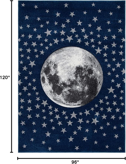 SAFAVIEH Carousel Kids Collection Area Rug - 8' x 10', Navy & Grey, Non-Shedding & Easy Care, Ideal for High Traffic Areas for Boys & Girls in Playroom, Nursery, Bedroom (CRK135N)