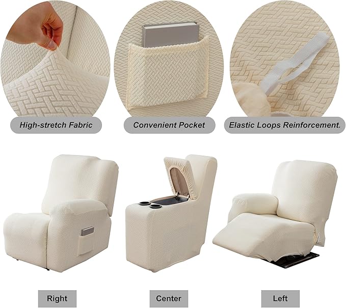 Genina Recliner Loveseat Cover Stretch Couch Covers Sofa slipcover for 2 Seat Reclining Couch Thick Jacquard Furniture Protector (Beige)