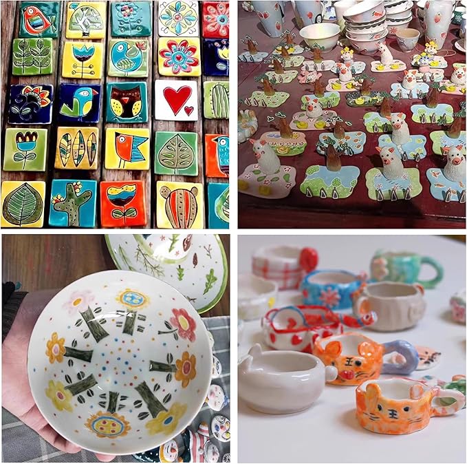 Set of 12 Ceramic Underglaze Paint Colors for Clay, 2 fl oz/60 ml, 12-Color Underglaze Set, Assorted Colors for Ceramic and Pottery Painting, Ideal for Art Projects