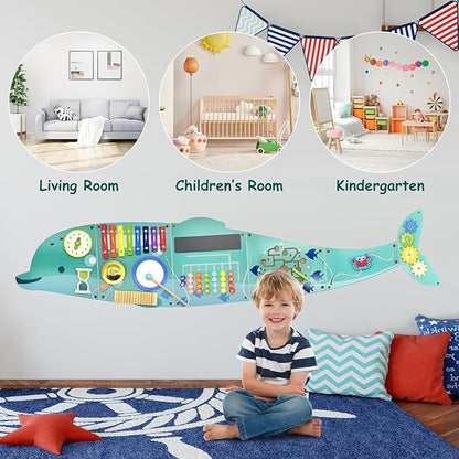 Activity Wall Busy Board Panels, Montessori Sensory Toys, Wall Activity Center, Educational Toy, Interactive Wooden Learning Toy for Toddler Playroom & Children's Daycare