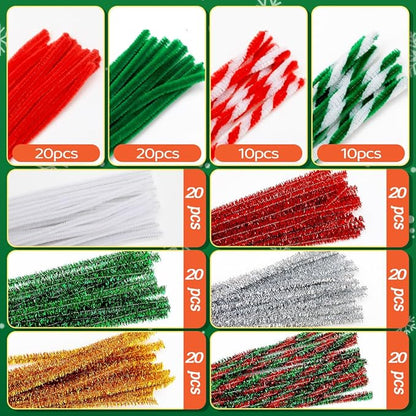 180pcs Christmas Pipe Cleaners, Pipe Cleaners for Crafts, Craft Supplies Multicolor Chenille Stems for Art&Craft Christmas DIY Projects(10colors,Christmas)
