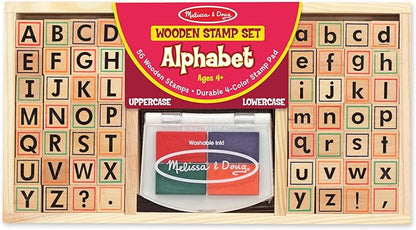 Melissa & Doug Wooden Alphabet Stamp Set - 56 Stamps With Lower-Case and Capital Letters Preschool Writing Toys, ABC Stamps, Kids Arts & Crafts, Letter For Kids Ages 4+