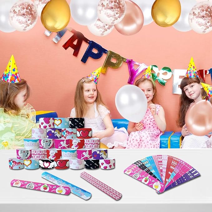 36 Pcs Valentines Day Slap Bracelets for Kids, Valentines Day Bulk Wristbands Toys for Valentines Favors Supplies, Birthday Giveaways, Classroom Prizes Exchanging Gifts