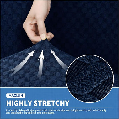 MAXIJIN 4 Piece Jacquard Extra Large Couch Covers for 3 Cushion Couch Super Stretch Non Slip Couch Cover for Dogs Pet Friendly Sofa Slipcover Furniture Protector (Oversized Sofa, Navy Blue)
