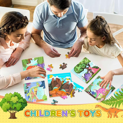 SANNIX 12 Pack Dinosaur Wooden Jigsaw Puzzles with 12 Organize Bags, Dinosaurs Animals Toddlers Puzzles for Kids Ages 3 4 5, Party Favors Educational Learning Travel Toys for Boys Girls