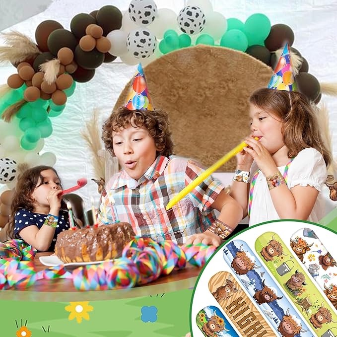 48 PCS Highland Cow Slap Bracelets Highland Cow Party Favors Cartoon Animals Party Wristbands for Kids Boys Girls Cow Baby Shower Party Supplies Birthday Party Carnival Prizes Gifts Classroom Rewards