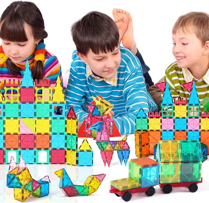 Jasonwell Magnetic Tiles Building Blocks Set for Boys Girls Preschool Educational Magnet Construction Kit Stacking STEM Toys Christmas Birthday Gifts for Kids Toddlers 3 4 5 6 7 8 9 10 + Year Old