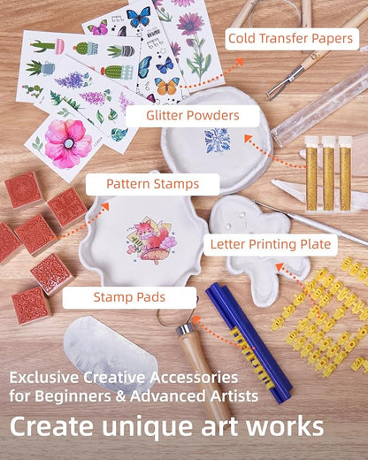 Air Dry Clay Kit for Adults, Pottery Kit for Beginners, 48 PCS Clay Kit with Acrylic Paints, Stamps, Sculpting Tools & Step-by-Step Guide - Crafts for Birthdays Xmas Gift & Decor