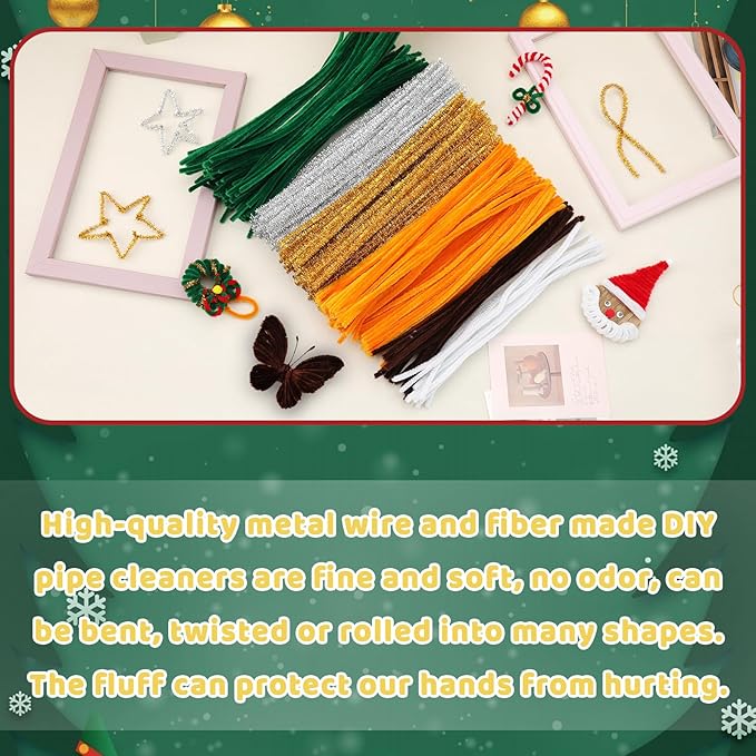Hssugi Gold Pipe Cleaners, 100PCS Pipe Cleaners Craft Supplies, Glitter Golden Pipe Cleaners Bulk Fuzzy Sticks for DIY Art and Craft Projects Home Decoration