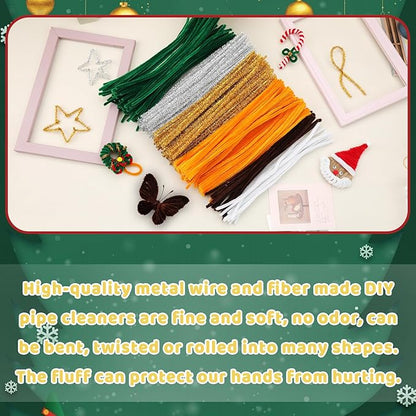 Hssugi Gold Pipe Cleaners, 100PCS Pipe Cleaners Craft Supplies, Glitter Golden Pipe Cleaners Bulk Fuzzy Sticks for DIY Art and Craft Projects Home Decoration