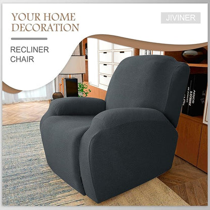 JIVINER Oversized Recliner Chair Covers 4 Piece Stretch Lazy Boy Recliner Sofa Slipcover Jacquard Large Recliner Covers with Elastic Bottom Soft Furniture Protector (XL Recliner,Dark Gray)