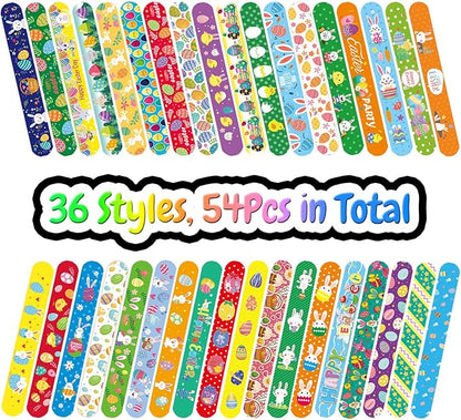 54Pcs Easter Slap Bracelets, Easter Basket Stuffers, Easter Egg Fillers, Easter Egg Hunt Event, Party Favors for Kids, Classroom Prizes Boys Girls School Supplies