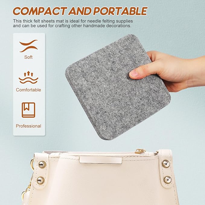 Healifty Thick Wool Needle Felting Pad: Dense Felt Work Mat for DIY Craft Sewing Beginners Kids Adults Thick Square Block Workbench Base Board Tool Light Grey 6 X 6 X 1 Inch