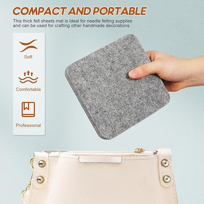 Healifty Thick Wool Needle Felting Pad: Dense Felt Work Mat for DIY Craft Sewing Beginners Kids Adults Thick Square Block Workbench Base Board Tool Light Grey 6 X 6 X 1 Inch