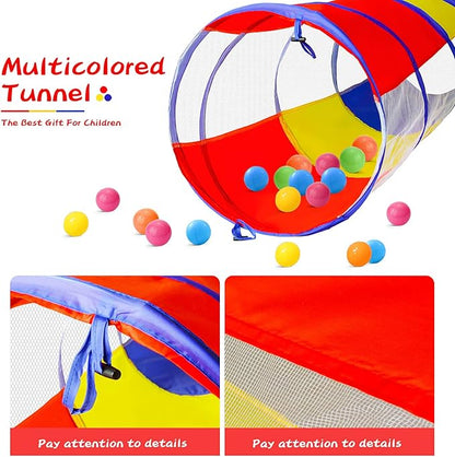 PigPigPen Kids Tunnel for Toddlers,Pop Up Play Tunnel Tent for Babies or Dogs, Indoor & Outdoor Toys for Kids Backyard Playset. (Red,Yellow,Blue Play Tent with mesh)
