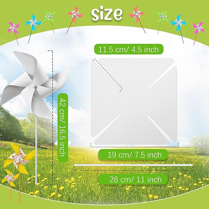Chalyna 24 Pieces DIY Paper Pinwheels Handmade Blank Paper Pinwheels Graffiti Paper Craft, School Work, Home Crafting, Craft Group Activities(White)