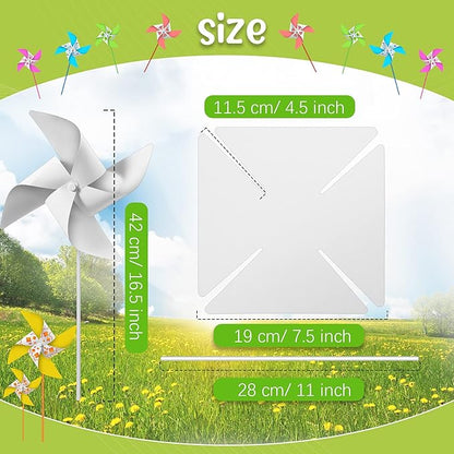 Chalyna 24 Pieces DIY Paper Pinwheels Handmade Blank Paper Pinwheels Graffiti Paper Craft, School Work, Home Crafting, Craft Group Activities(White)