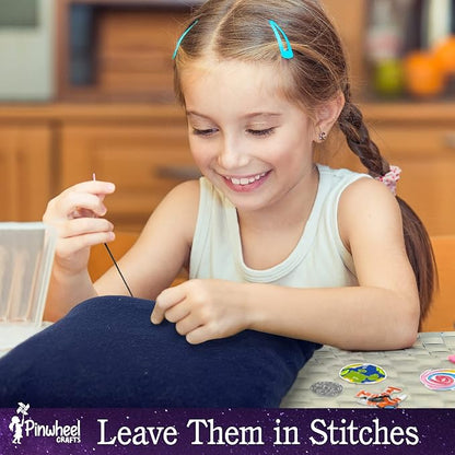 Pinwheel Crafts Beginner Sewing Kit for Kids 8-12 with Telescope - Astronomy Solar System Easy Sew Space Pillow Kit with Planet Patches - Make Your Own Plush Craft