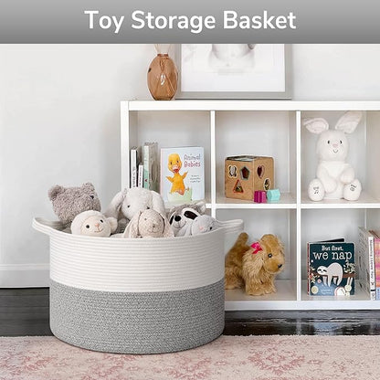 Goodpick Large Storage Basket 19.7'' x 12.6'', Basket for Blankets Living Room, Toy Storage Organizer for Clothes, Toys, 65L Grey