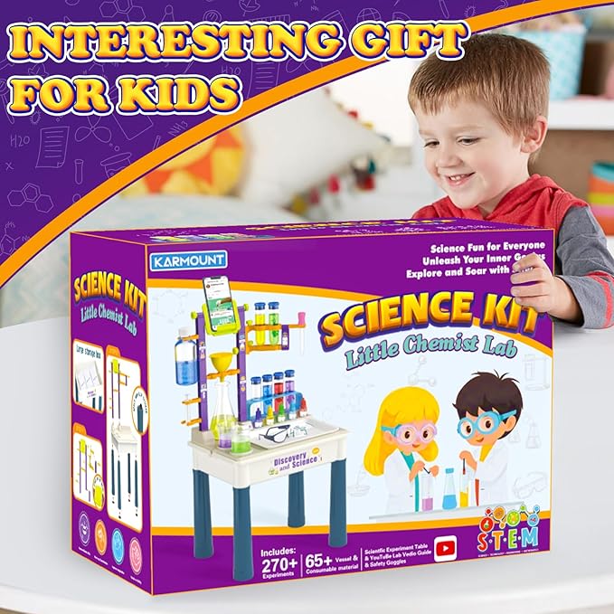 YouTube Video Tutorial 270 Science Kits Toys with Experiments Table, STEM Homeschooling Educational Lab, Scientific Chemistry Set, Ideal for Children Girl Boy