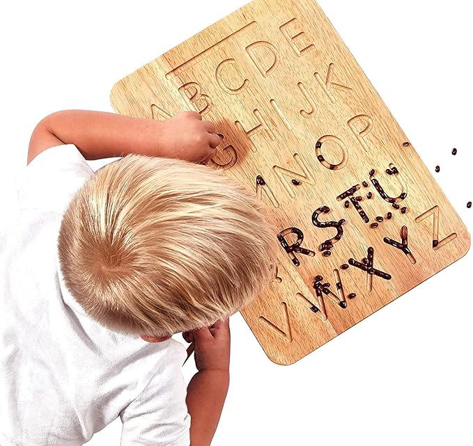 Montessori & Me Wood Alphabet Tracing Board Montessori Letters - Wooden Large Print Letters for Toddler to Preschool - Reversible Uppercase and Lowercase