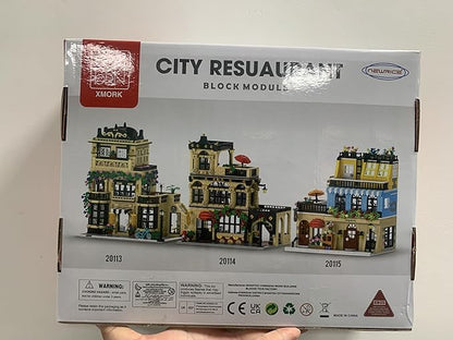 City Restaurant Architecture Building Kit with LED Lights,3 Levels City Restaurant Model Building Blocks Toy,for 12+Age Teen,Adult（1489 Pieces）