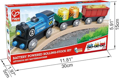 Hape Battery Powered Engine Set | Colorful Wooden Train Set, Battery Operated Locomotive with Working Lamp