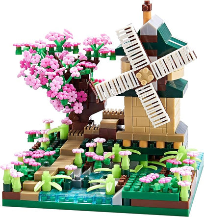 Architecture River Windmill Building Model Kit Micro Block Set Mini Blocks 600+ PCS with 2 Figure