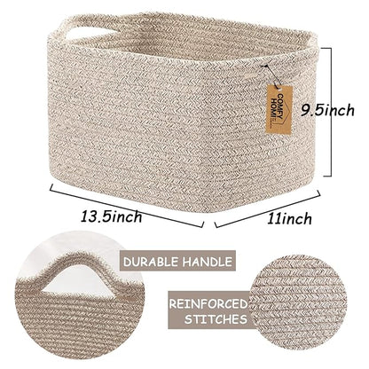 COMFY-HOMI Storage Basket for Shelves, Woven Baskets for Storage, Cotton Rope Basket for Toys,Towel Baskets, Toy Storage Organizer, Storage Cube Bin, Organization and Storage-All Brown