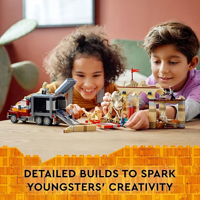 LEGO Jurassic World T. rex & Atrociraptor Dinosaur Breakout 76948 Dino Toy Set, Gift Toys for Kids Age 8 Plus with 4 Minifigures, Market and Truck, 2022 Movie Inspired